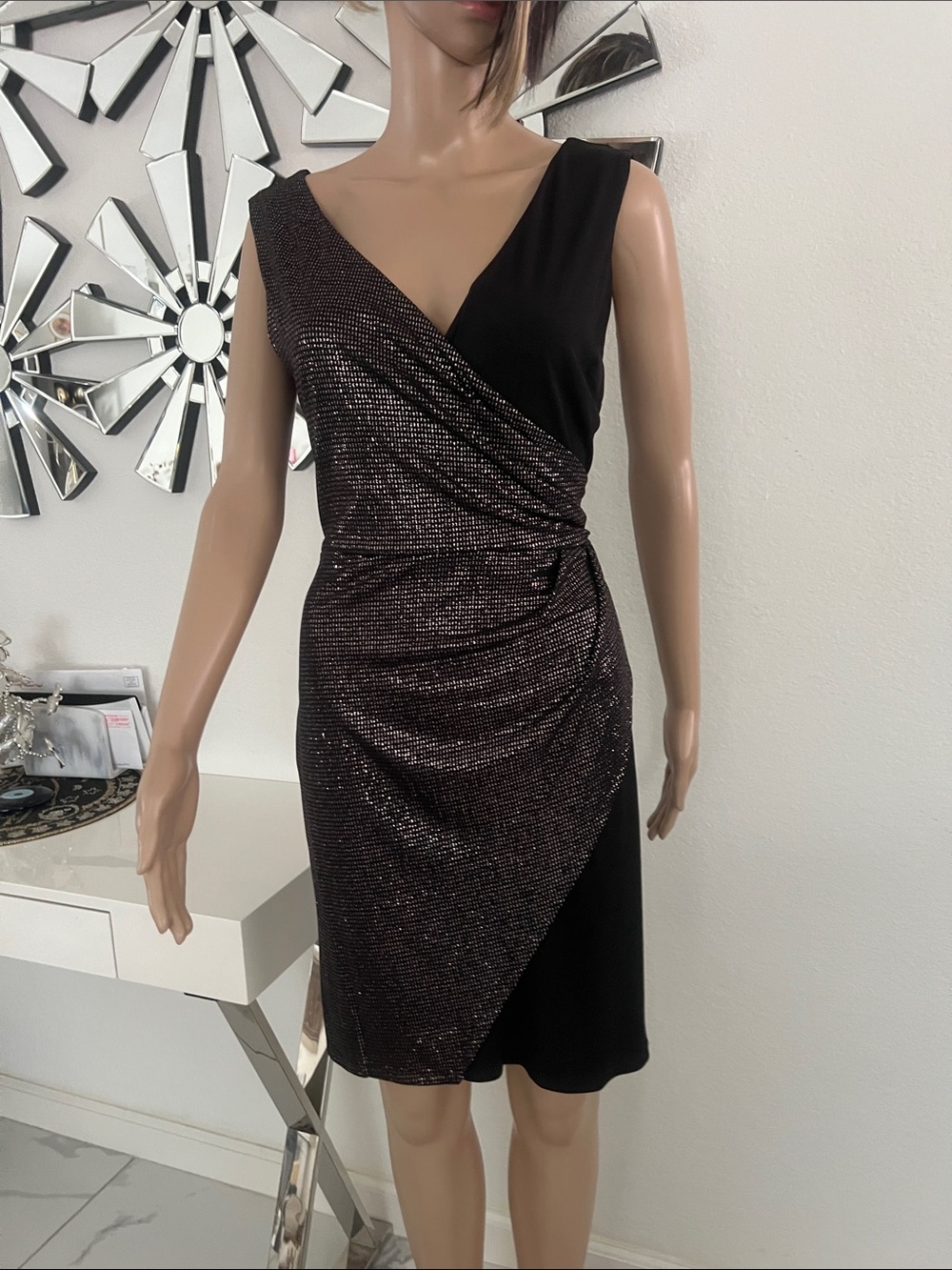 One-Shoulder Black Sparkle Wrap Dress